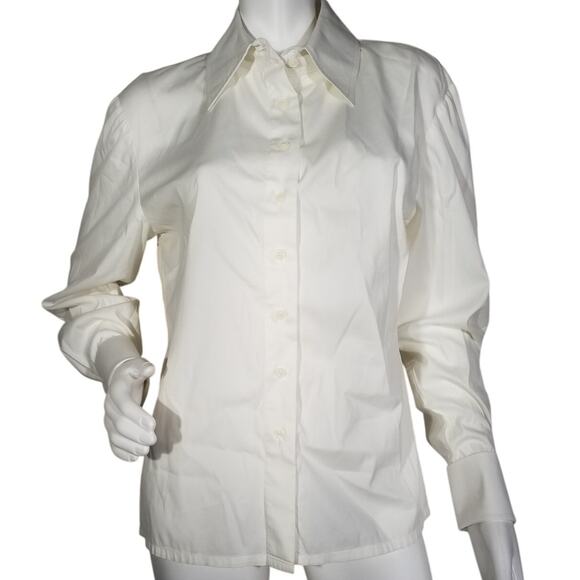 St John Caviar Womens Size 8 Button Up Shirt Collared Long Sleeve Ivory Stretch - Picture 1 of 7